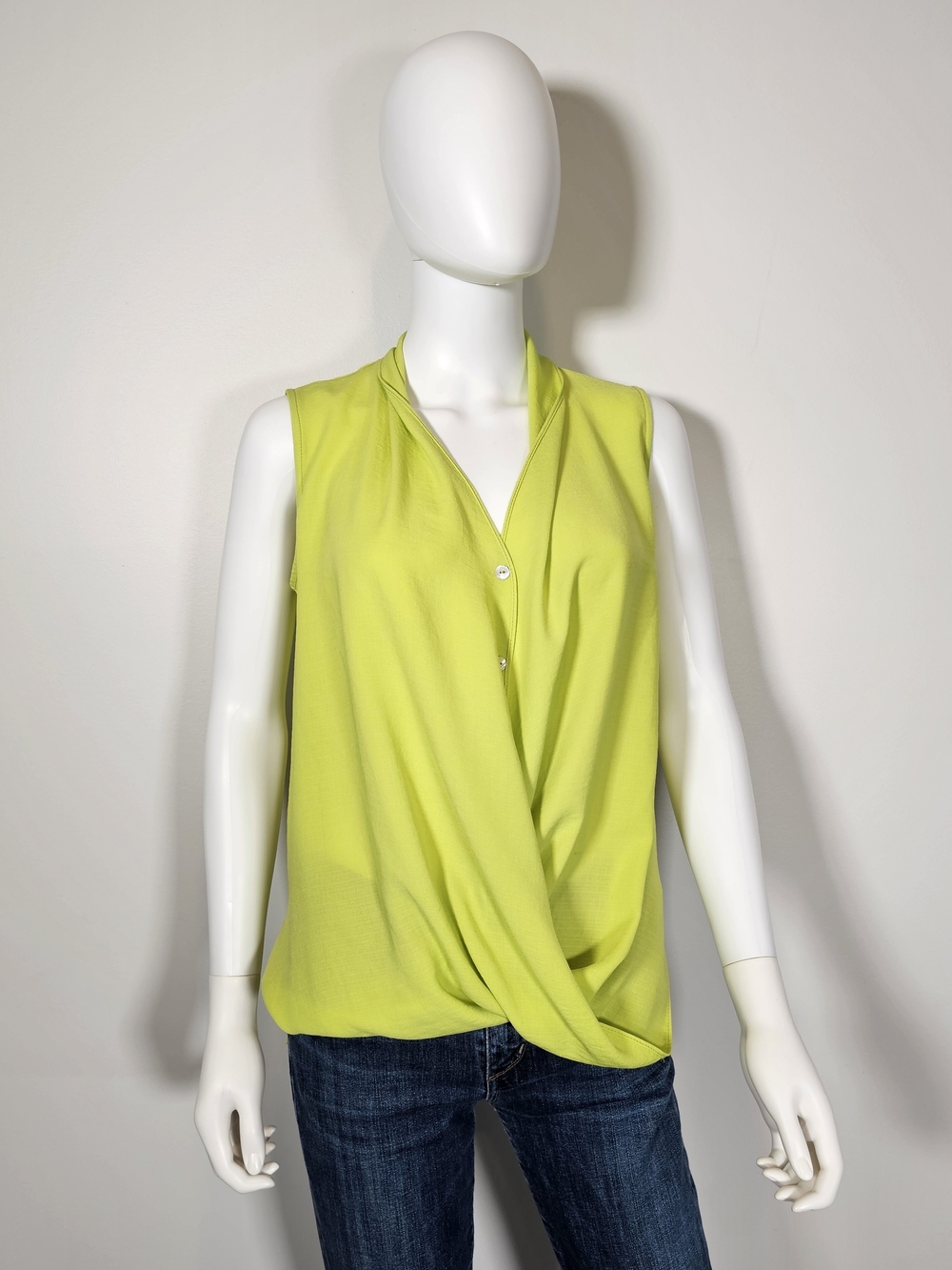 Joseph Ribkoff Lime Green Twist-Front Sleeveless Top Sz 2